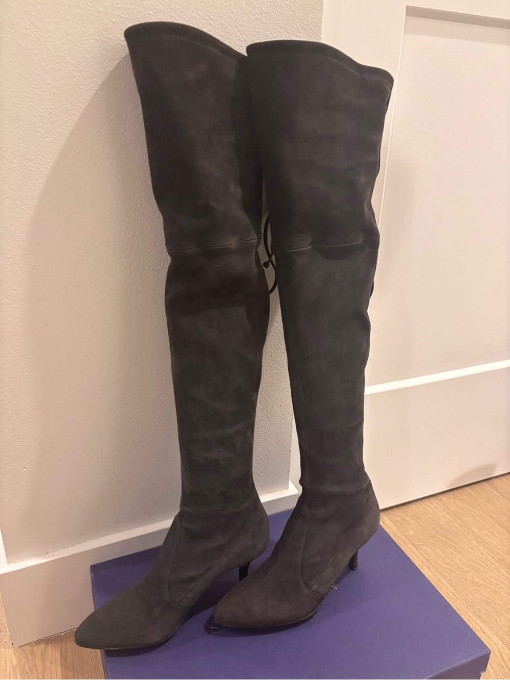 Stuart Weitzman Charcoal Over-the-Knee Suede Boots